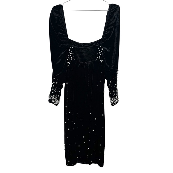 Maeve by Anthropologie Black Velvet Pearl Embellished Dress - Picture 3 of 10